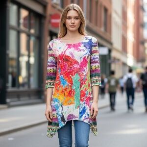 Amma Watercolor Boho Tunic Hippie Blouse size Medium